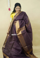 Deep Wine Plum - Mangalgiri semi pattu with golden getti border