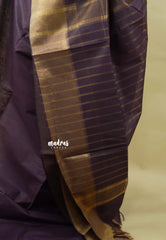 Deep Wine Plum - Mangalgiri semi pattu with golden getti border
