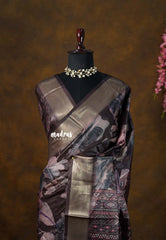 Midnight Plum - Ananya - Soft Mangalore silk floral design with Border - Best for Festive Wear