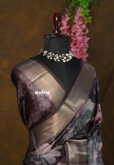 Midnight Plum - Ananya - Soft Mangalore silk floral design with Border - Best for Festive Wear