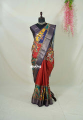 Rangoli Brick Red - Ananya - Soft Mangalore Silk Saree with Kalamkari Prints Partly Pallu - Best for small function