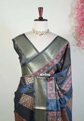 Dark Greyish Green - Ananya - Soft Mangalore Silk Saree Metallic Shades with Zari Border - Perfect for Office Wear | Casual Wear