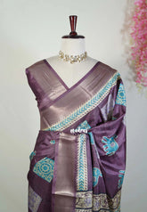 Muted Wine Purple - Ananya - Soft Mangalore Silk Saree Metallic Shades with Zari Border - Perfect for Office Wear | Casual Wear