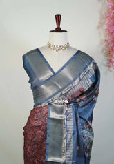 Muted Maroon - Ananya - Soft Mangalore Silk Saree Metallic Shades with Floral Prints and Zari Border - Perfect for Office Wear | Casual Wear