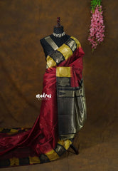 Majestic Maroon Raw Silk Saree with Peacock Elephant Border | Manjari Pooja Special | Madras Sarees