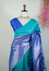 Teal with Blue - Manjari - Raw Silk in Raising Kanjivaram Weaving Style - Best for Small Functions | Pooja | Reception