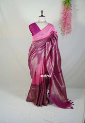 Rose Pink with Magenta - Manjari - Raw Silk in Raising Kanjivaram Weaving Style - Best for Small Functions | Pooja | Reception