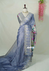 Lavender Grey - Manjari - Raw Silk Premium Paithani Weaving border and work Blouse - Best for Small Functions | Pooja