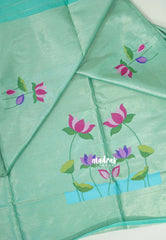 Turquoise Green - Manjari - Raw Silk Premium Paithani Weaving border and work Blouse - Best for Small Functions | Pooja