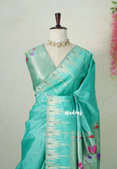 Turquoise Green - Manjari - Raw Silk Premium Paithani Weaving border and work Blouse - Best for Small Functions | Pooja