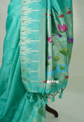Turquoise Green - Manjari - Raw Silk Premium Paithani Weaving border and work Blouse - Best for Small Functions | Pooja