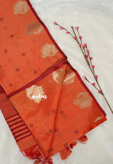Peach - Manjari - Premium Raw silk with Peacock weaving border and buttas