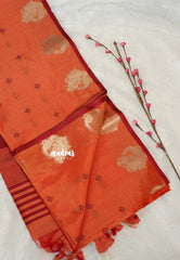 Peach - Manjari - Premium Raw silk with Peacock weaving border and buttas
