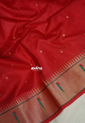 Spicy Red - Manjari - Raw Silk Premium Paithani Weaving Border and Pallu - Best for Small Functions | Pooja | Reception