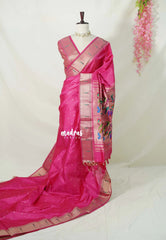 Queen's Pink - Manjari - Raw Silk Premium Paithani Weaving Border and Pallu - Best for Small Functions | Pooja | Reception