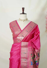 Queen's Pink - Manjari - Raw Silk Premium Paithani Weaving Border and Pallu - Best for Small Functions | Pooja | Reception