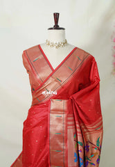 Spicy Red - Manjari - Raw Silk Premium Paithani Weaving Border and Pallu - Best for Small Functions | Pooja | Reception