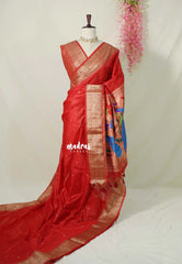 Spicy Red - Manjari - Raw Silk Premium Paithani Weaving Border and Pallu - Best for Small Functions | Pooja | Reception