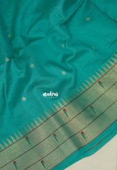 Aqua Green - Manjari - Raw Silk Premium Paithani Weaving Border and Pallu - Best for Small Functions | Pooja | Reception
