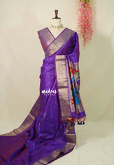 Violet Purple - Manjari - Raw Silk Premium Paithani Weaving Border and Pallu - Best for Pooja Functions | Reception