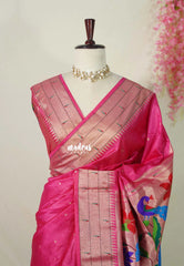 Queen's Pink - Manjari - Raw Silk Premium Paithani Weaving Border and Pallu - Best for Small Functions | Pooja | Reception