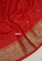 Spicy Red - Manjari - Raw Silk Premium Paithani Weaving Border and Pallu - Best for Small Functions | Pooja | Reception