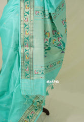 Aqua Green - Manjari - Raw Silk Premium Paithani Weaving Border and Pallu - Best for Small Functions | Pooja | Reception
