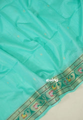 Aqua Green - Manjari - Raw Silk Premium Paithani Weaving Border and Pallu - Best for Small Functions | Pooja | Reception