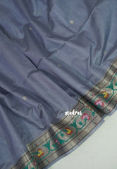 Muted Lavender Grey - Manjari - Raw Silk Premium Paithani Weaving Border and Pallu - Best for Small Functions | Pooja | Reception