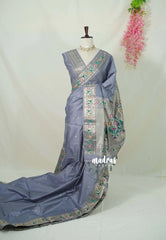 Muted Lavender Grey - Manjari - Raw Silk Premium Paithani Weaving Border and Pallu - Best for Small Functions | Pooja | Reception