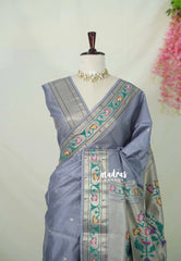 Muted Lavender Grey - Manjari - Raw Silk Premium Paithani Weaving Border and Pallu - Best for Small Functions | Pooja | Reception