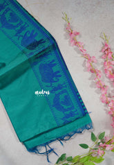 Teal Green - Manjari - Raw silk with Ambari weaving Border