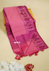 Rose Pink - Manjari - Raw silk with Ambari weaving Border