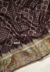 Coffee Brown - Manjari - Raw Silk Bhandani Full Weaving with Madhubani Pallu and Border - Best for Small Functions