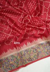Classic Red - Manjari - Raw Silk Bhandani Full Weaving with Madhubani Pallu and Border - Best for Small Functions