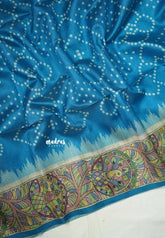 Olympic Blue - Manjari - Raw Silk Bhandani Full Weaving with Madhubani Pallu and Border - Best for Small Functions