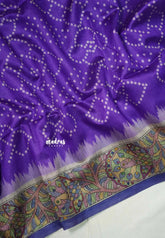 Lavender Purple - Manjari - Raw Silk Bhandani Full Weaving with Madhubani Pallu and Border - Best for Small Functions