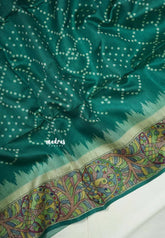 Peacock Green - Manjari - Raw Silk Bhandani Full Weaving with Madhubani Pallu and Border - Best for Small Functions