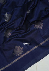 Midnight Blue - Manjari - Raw Silk Saree with Kolam Weaving and Skirt Border - Best for Small Functions / Pooja