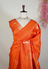 Sunset Orange - Manjari - Raw Silk Saree with Kolam Weaving and Skirt Border - Best for Small Functions / Pooja