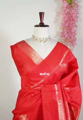 Spicy Red - Manjari - Raw Silk Saree with Kolam Weaving and Skirt Border - Best for Small Functions / Pooja