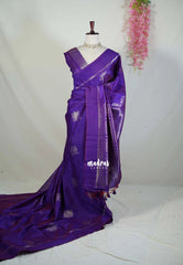 Dual Shade Royal Purple - Manjari - Raw Silk Saree with Kolam Weaving and Skirt Border - Best for Small Functions / Pooja