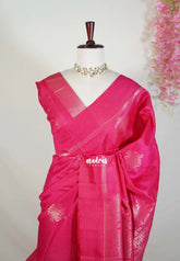 Queen's Pink - Manjari - Raw Silk Saree with Kolam Weaving and Skirt Border - Best for Small Functions / Pooja
