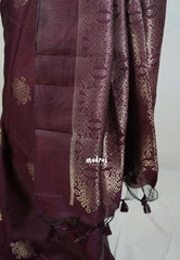 Wine Brown - Manjari - Raw Silk Saree with Kolam Weaving and Skirt Border - Best for Small Functions / Pooja