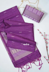 Magenta Purple - Manjari - Free Clutch - Raw Silk Saree Ikkat Weaving with Pallu and Blouse - Best for Small Functions