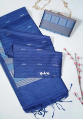 indigo Blue - Manjari - Free Clutch - Raw Silk Saree Ikkat Weaving with Pallu and Blouse - Best for Small Functions