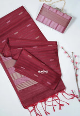Majestic Maroon - Manjari - Free Clutch - Raw Silk Saree Ikkat Weaving with Pallu and Blouse - Best for Small Functions