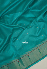 Turquoise Green - Manjari - Raw Silk Premium Paithani Weaving Border and Pallu - Best for Small Functions | Pooja | Reception