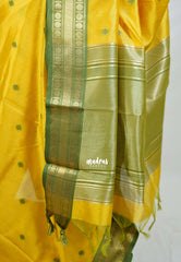 Greenish Yellow - Manjari - Raw Silk Saree with Rudraksham Border and Buttas - Best for Small Functions