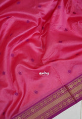 Rose Pink - Manjari - Raw Silk Saree with Rudraksham Border and Buttas - Best for Small Functions